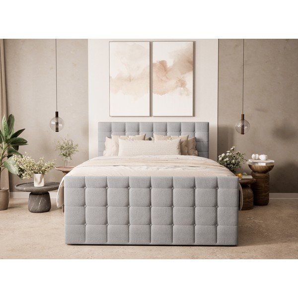 Sivá boxspring posteľ s úložným priestorom 200x200 cm Tasca – Maison de Rêve-image-4