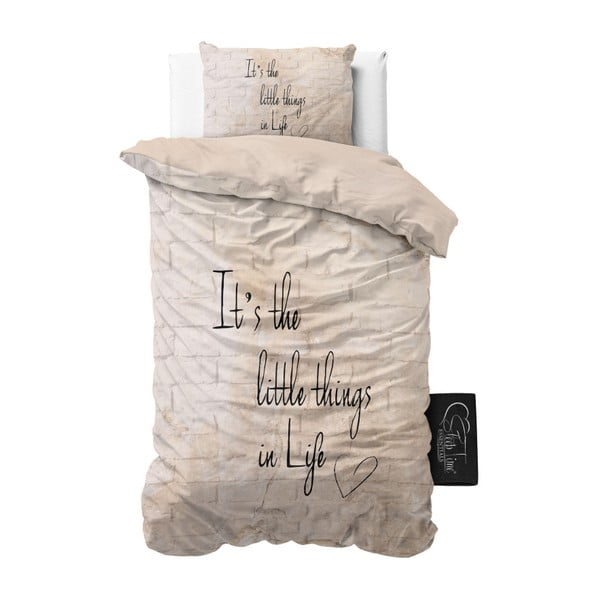 Béžové obliečky z mikroperkálu Sleeptime Little Things, 140 x 220 cm