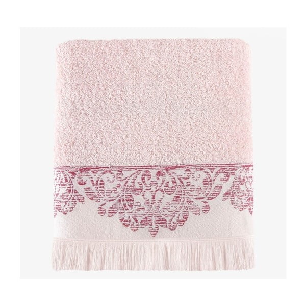 Ružová bavlnená osuška Lace, 90 × 150 cm