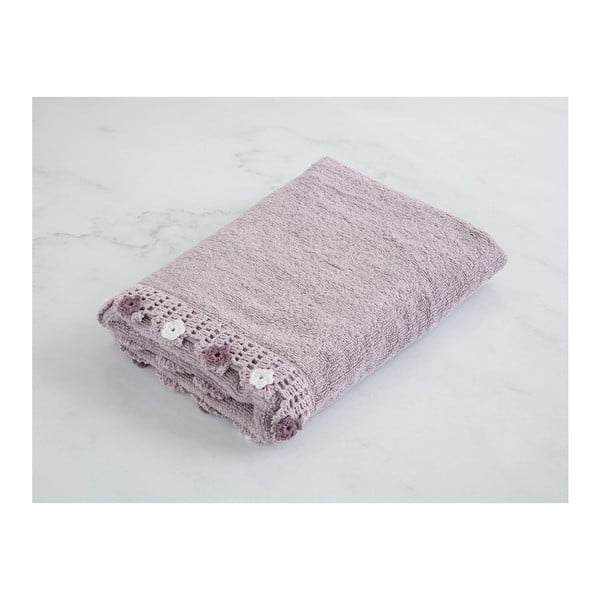 Vínovočervený fialový bavlnený uterák k umývadlu Flower, 50 × 76 cm
