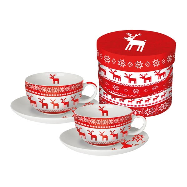 Sada 2 hrnčekov z kostného porcelánu na cappuccino v darčekovom balení PPD Magic Rojo Christmas, 200 ml