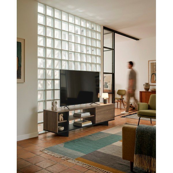 Čierny/v prírodnej farbe TV stolík v dekore duba 160x44x36 cm Cequoia – Marckeric-image-1