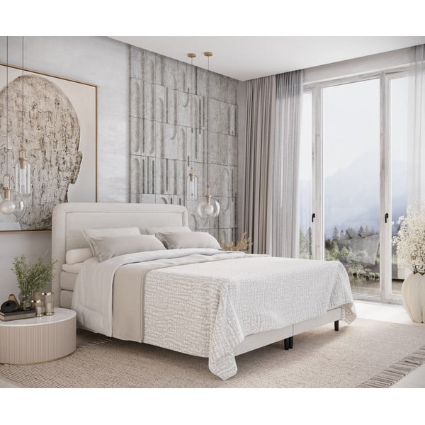 Krémovobiela boxspring posteľ 200x200 cm Dove – Maison de Rêve-image-1