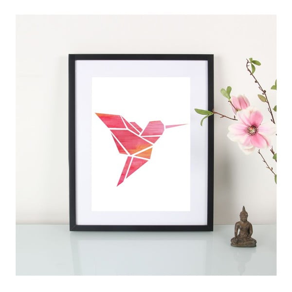 Plagát Origami Kolibri Pink, A3