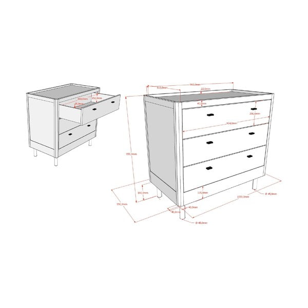 Detská komoda z dubového dreva v prírodnej farbe 100x95x55 cm Forrest – Vipack-image-4