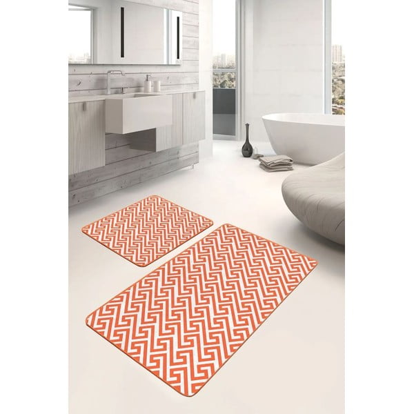 Oranžové zamatové kúpeľňové predložky v súprave 2 ks 60x100 cm – Mila Home-image-1