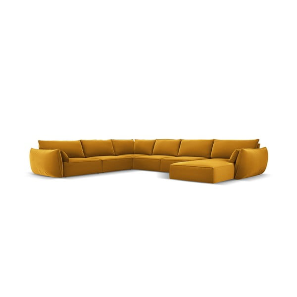 Zamatová rohová pohovka v horčicovej farbe (ľavý roh/do "U") Vanda – Mazzini Sofas-image-2