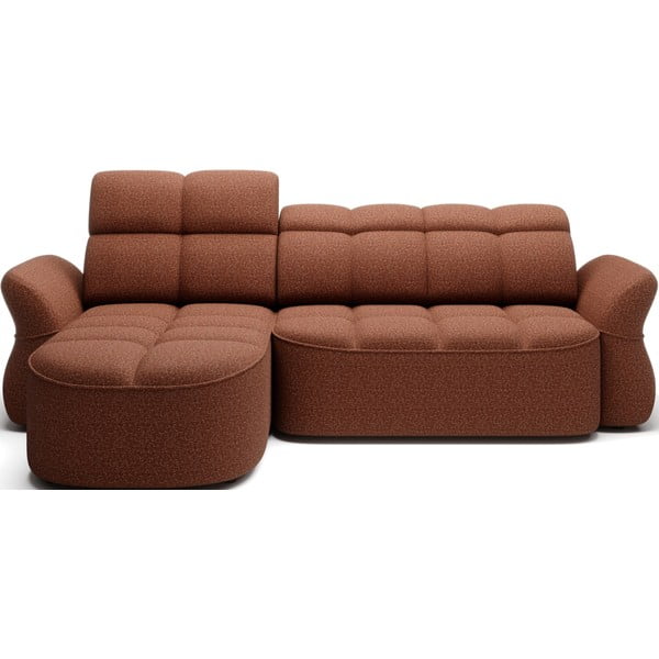 Terakotová zamatová rozkladacia/s úložným priestorom rohová pohovka (ľavý roh/s leňoškou) Beneth – ELTAP