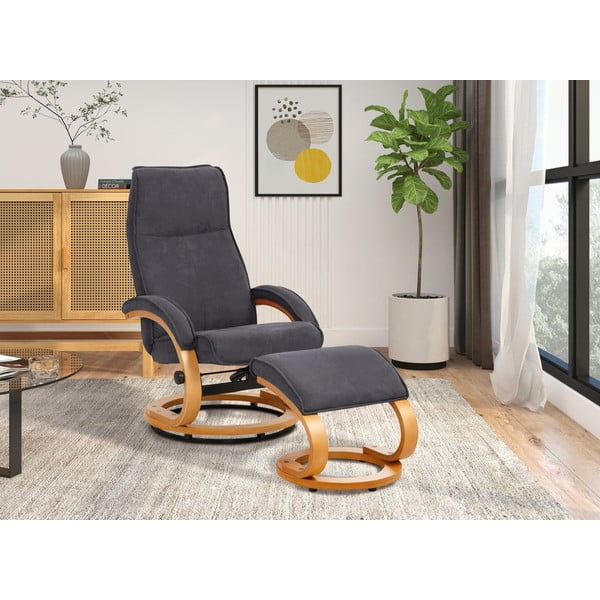 Set sivého polohovacieho kresla a podnožky s poťahom z textílie Støraa Rika-image-1