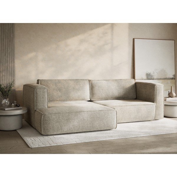 Béžová ženilková rozkladacia/s úložným priestorom rohová pohovka (ľavý roh/s leňoškou) Velto – Maison de Rêve-image-4