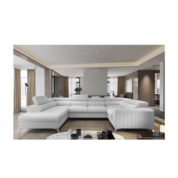 Biela rozkladacia/s úložným priestorom rohová pohovka z imitácie kože (ľavý roh/do tvaru "U") Louis – ELTAP-image-1