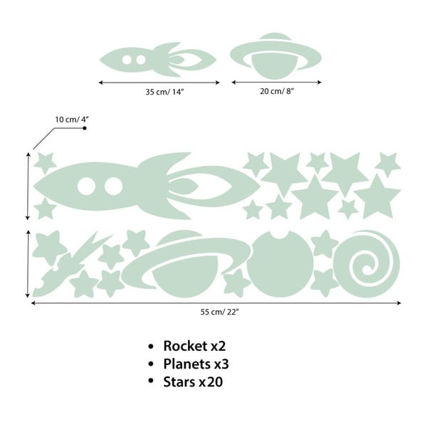 Sada nástenných detských svietiacich samolepiek Ambiance Rockets Stars and Planets-image-2