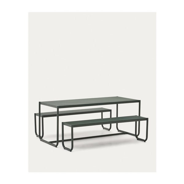 Tmavozelená kovová záhradná jedálenská súprava pre 4 Sotil – Kave Home-image-4