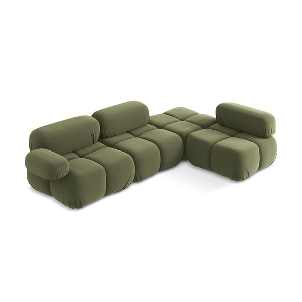 Svetlozelená zamatová modulárna rohová pohovka (pravý roh) Lokua – Makamii-image-1