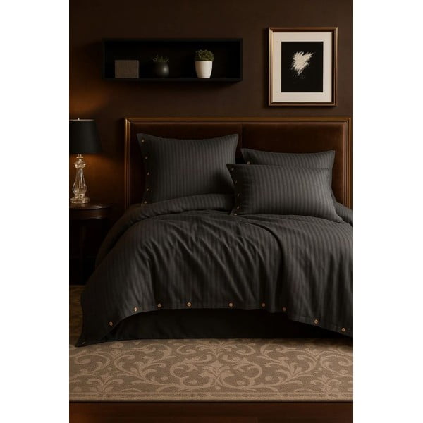 Tmavosivé obliečky na jednolôžko z bavlny Renforcé 140x200 cm Como Striped – Mila Home Luxury-image-2