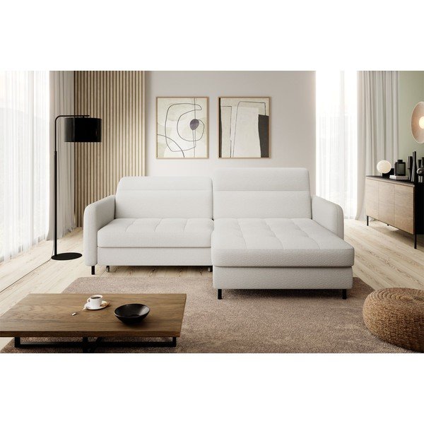 Krémovobiela rozkladacia/s úložným priestorom rohová pohovka z textílie buklé (pravý roh/s leňoškou) Gomsi – ELTAP-image-3