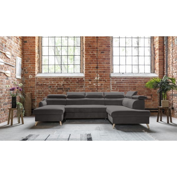 Tmavosivá zamatová rozkladacia rohová pohovka do "U" (pravý roh) Sweet Harmony – Miuform-image-1