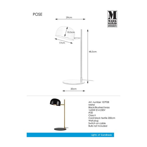 Čierna stolová lampa so stojanom v medenej farbe Markslöjd Pose-image-2