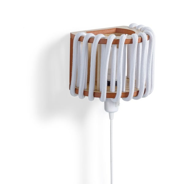 Biela nástenná lampa s drevenou konštrukciou EMKO Macaron, dĺžka 20 cm-image-2