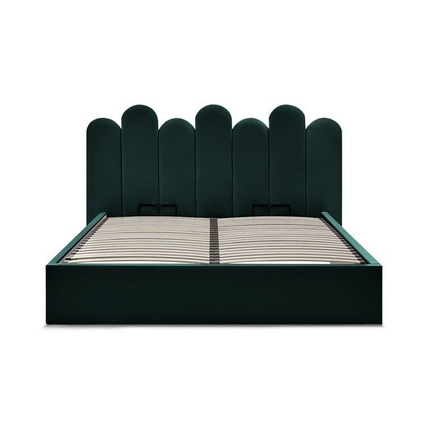 Zelená čalúnená dvojlôžková posteľ s úložným priestorom s roštom 160x200 cm Badja – Bobochic Paris-image-3