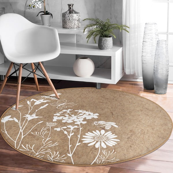 Svetlohnedý prateľný okrúhly koberec vhodný pre robotické vysávače ø 100 cm Comfort – Mila Home-image-3