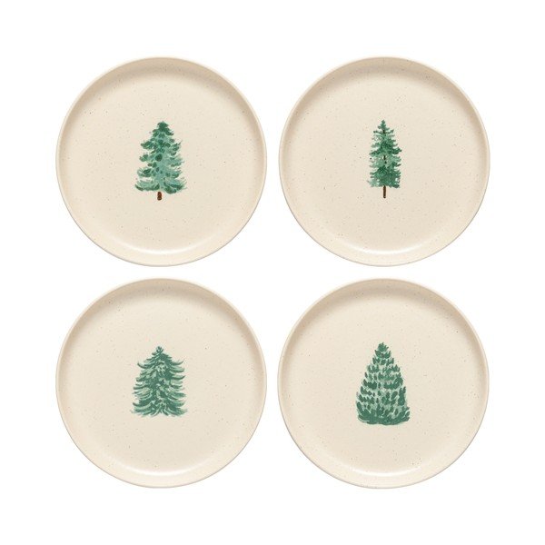 Krémovobiele dezertné kameninové taniere v súprave 4 ks s vianočným motívom ø 22 cm Pacifica Christmas Tree – Casafina