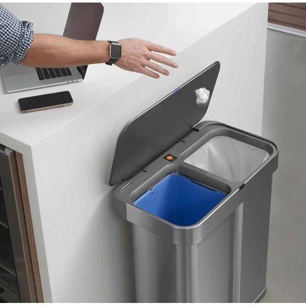 Bezdotykový odpadkový kôš na triedený odpad z nerezovej ocele 58 l Dual - simplehuman-image-3