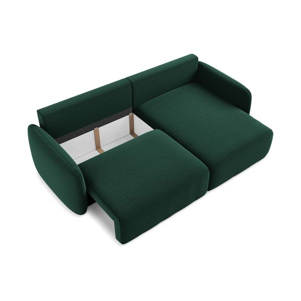 Tmavozelená zamatová rozkladacia/s úložným priestorom rohová pohovka (pravý roh/s leňoškou) Kalena – Makamii-image-4