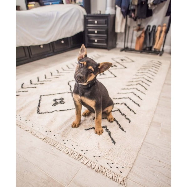 Krémový prateľný ručne tkaný bavlnený koberec 170x120 cm Bereber Rhombs – Lorena Canals-image-1