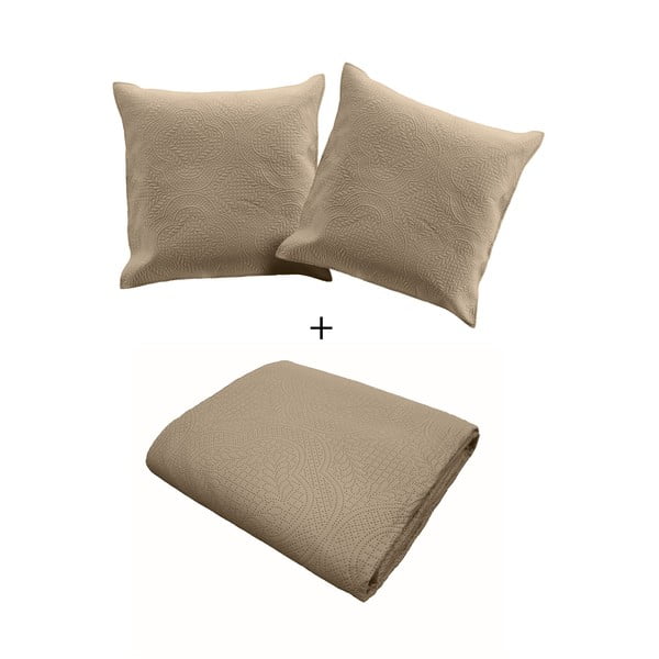 Béžová prešívaná súprava plédu a obliečky na vankúš z mikrovlákna 240x220 cm Romane – douceur d'intérieur-image-2