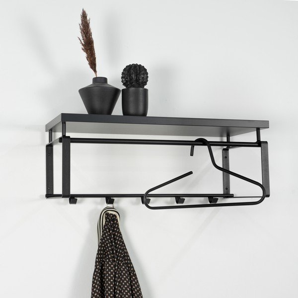 Čierny kovový nástenný vešiak s poličkou 70 cm Rex – Spinder Design-image-1