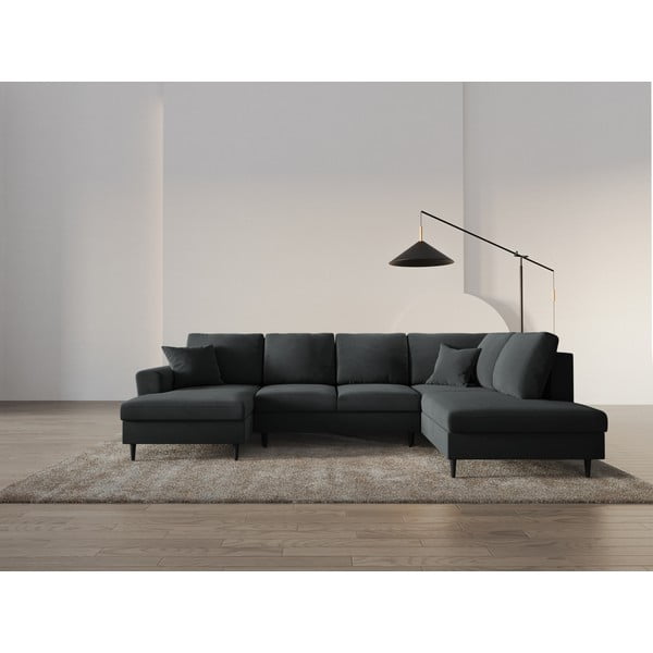 Tmavosivá zamatová rozkladacia/s úložným priestorom rohová pohovka (pravý roh/do "U") Kyoto – Cosmopolitan Design-image-2