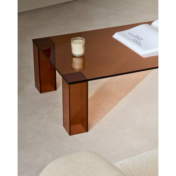 Hnedý sklenený konferenčný stolík 60x140 cm Adularia – Kave Home-image-2