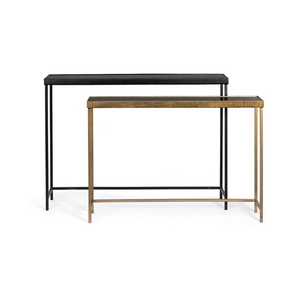 Čierne/v zlatej farbe konzolové stolíky v súprave 2 ks so sklenenou doskou 26x107 cm Yamir – Bizzotto