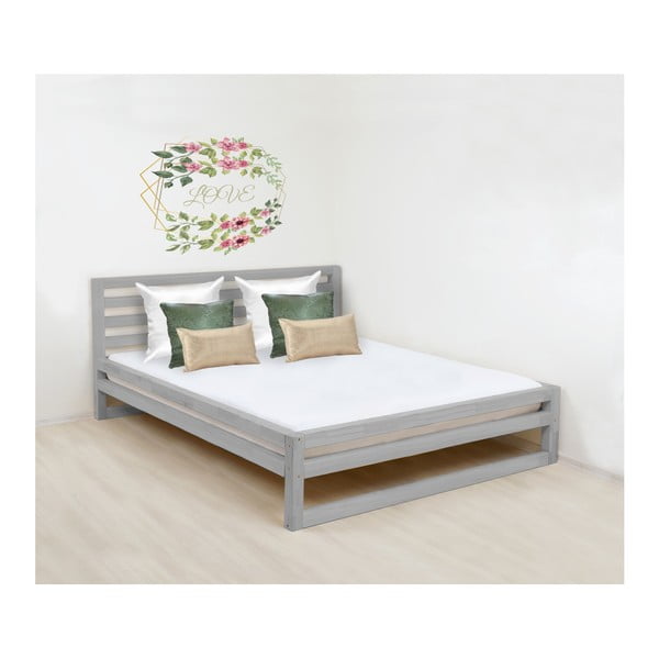 Sivá drevená dvojlôžková posteľ Benlemi DeLuxe, 190 × 160 cm