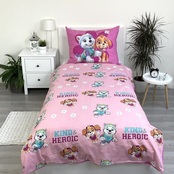 Ružové bavlnené detské obliečky na jednolôžko 140x200 cm Paw Patrol "Heroic" – Jerry Fabrics-image-2