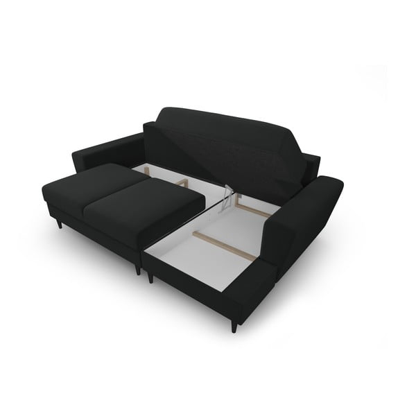 Čierna zamatová rozkladacia/s úložným priestorom rohová pohovka (pravý roh/s leňoškou) Kyoto – Cosmopolitan Design-image-3