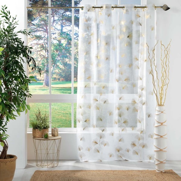 Voálová záclona v bielej a zlatej farbe 140x240 cm Ginkgold – douceur d'intérieur-image-2