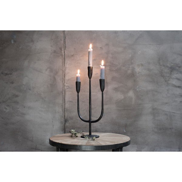 Čierny kovový trojramenný svietnik Nkuku Mbata, výška 39 cm-image-1