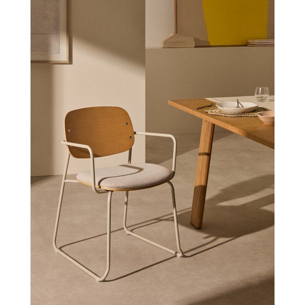Béžová/v prírodnej farbe kovová jedálenská stolička s podrúčkami Meli – Kave Home-image-1