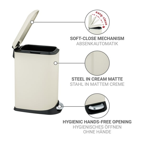 Krémový pedálový oceľový odpadkový kôš 20 l Design – Wenko-image-4