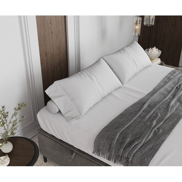 Svetlosivá čalúnená dvojlôžková posteľ s úložným priestorom 160x200 cm Tate – Maison de Rêve-image-4