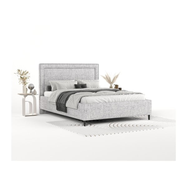 Svetlosivá čalúnená dvojlôžková posteľ s úložným priestorom s roštom 180x200 cm Baleine – Maison de Rêve-image-1