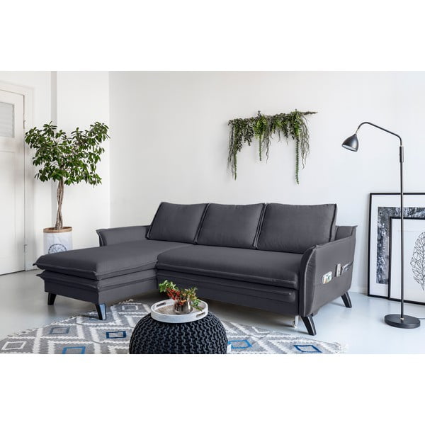 Antracitovosivá rozkladacia rohová pohovka Miuform Charming Charlie, ľavý roh-image-3