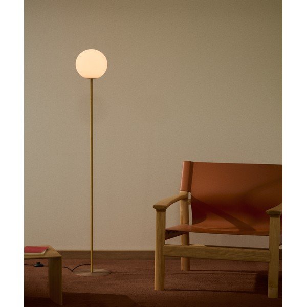 Biela/v zlatej farbe stojacia lampa so skleneným tienidlom (výška  155 cm) Brisia – Kave Home-image-1