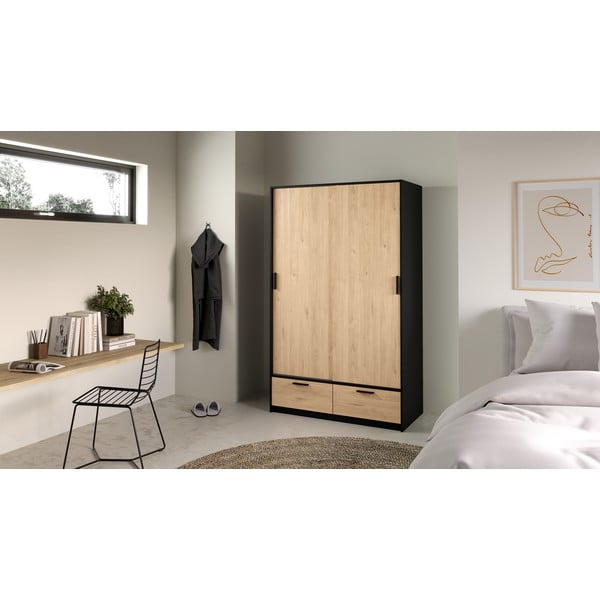 Šatníková skriňa v dekore duba s posuvnými dverami v čierno-prírodnej farbe 121x200 cm Line – Tvilum-image-4
