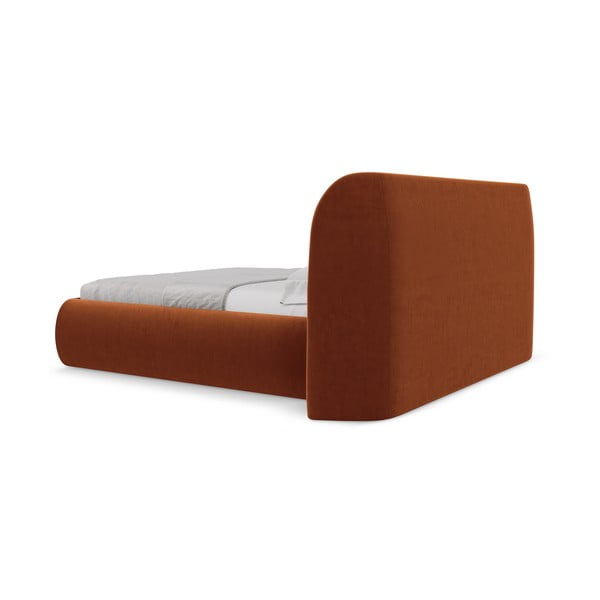 Čalúnená dvojlôžková posteľ v terakotovej farbe s úložným priestorom s roštom 160x200 cm Hauke – Makamii-image-4