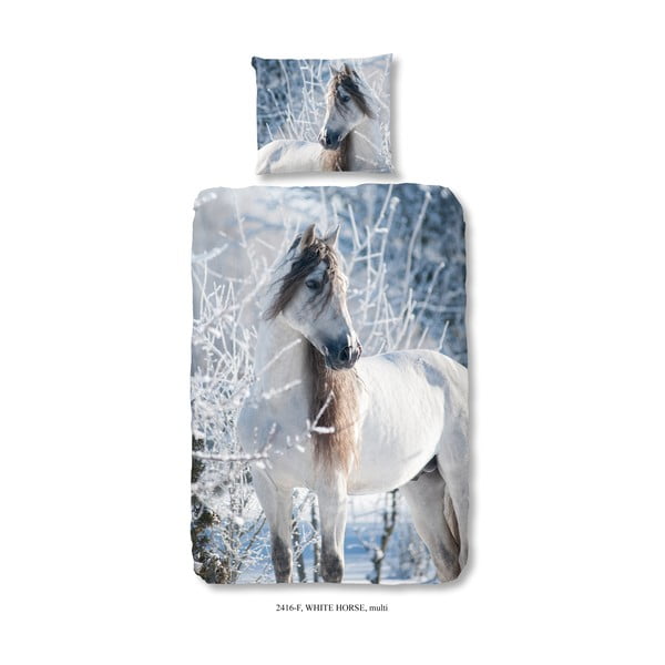 Detské flanelové bavlnené obliečky na jednolôžko Good Morning White Horse, 140 × 200 cm