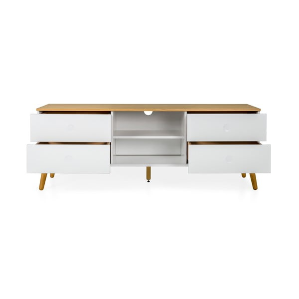 Biely TV stolík s detailmi v dekore dubového dreva Tenzo Dot, šírka 162 cm-image-4