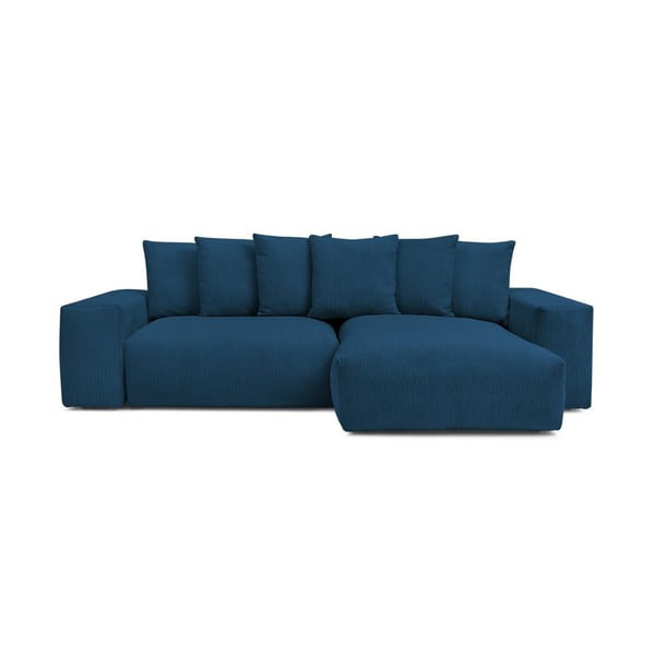 Modrá menčestrová rozkladacia/s úložným priestorom rohová pohovka Voltaire – Bobochic Paris